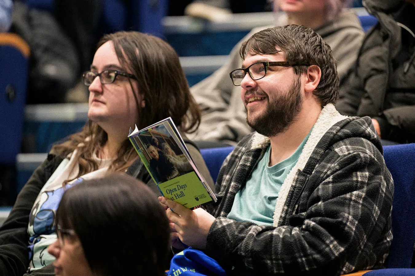 Two prospective students sat in a student life talk