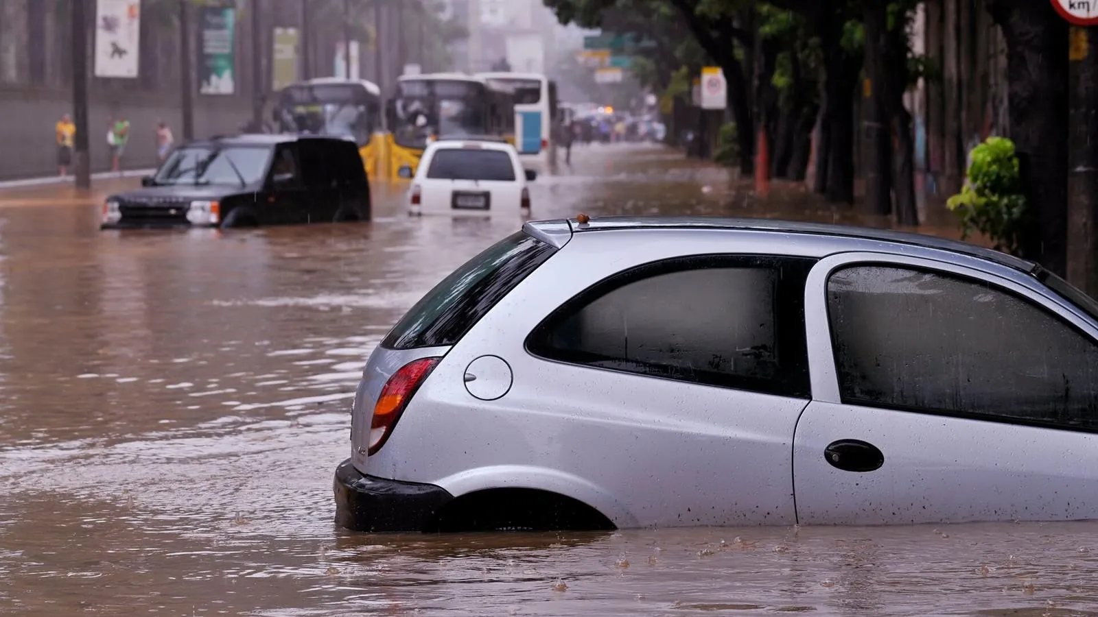 A car submerged in a flood